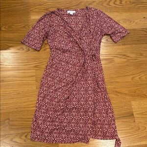 Elegant Red Patterned Wrap Dress